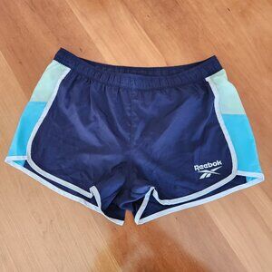 Reebok RBK Women's Running Shorts Small Navy Blue Teal Drawstring Lined Brief‎